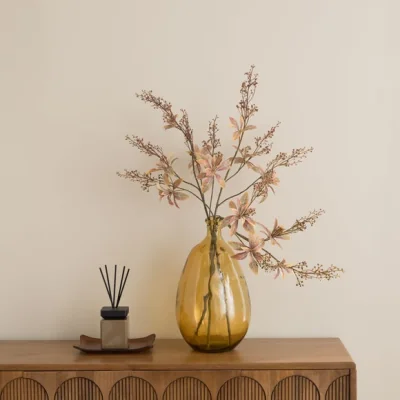 Dunelm Artificial Berries & Foliage in Amber Glass Vase