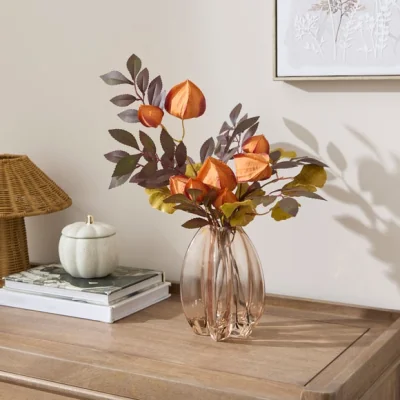 Dunelm Artificial Chinese Lanterns & Foliage in Glass Vase