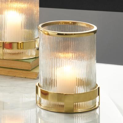 Dunelm Metal and Clear Textured Small Hurricane Vase Gold