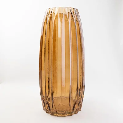 Dunelm Ridged Glass Vase Amber 40cm Orange