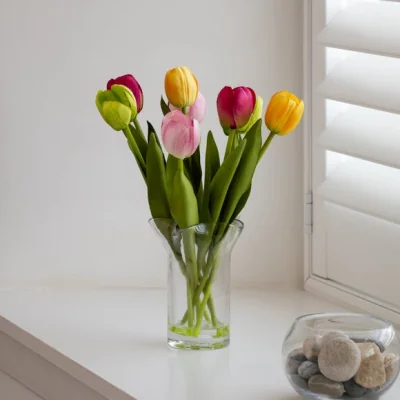 Dunelm Artificial Brights Tulips in Handkerchief Vase