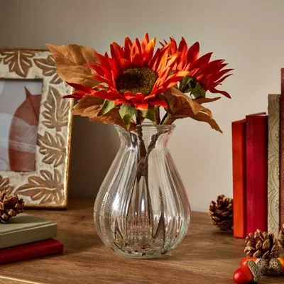 Dunelm Artificial Sundried Sunflowers in Ribbed Glass Vase