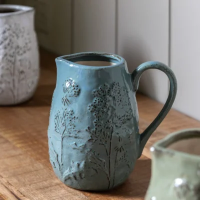 Dunelm Cedar & Sage Meadow Embossed Ceramic Jug Vase