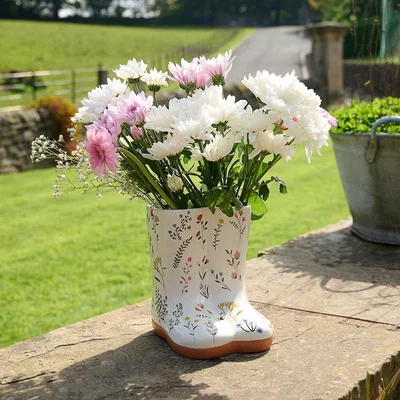 Dunelm The Cottage Garden Floral Ceramic Welly Vase MultiColoured