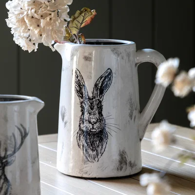Dunelm Hare Distressed Pitcher Vase White