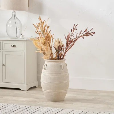Dunelm Grey Wash Fibrestone Decorative Vase with Handles