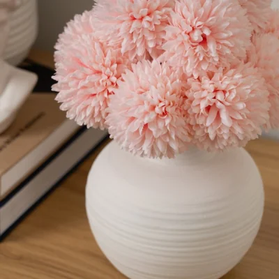 Dunelm Artificial Pink Chrysanthemum in Ribbed Ceramic Vase