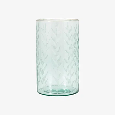 Dunelm Gedney Large Leaf Printed Glass Vase Green