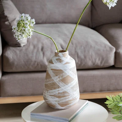 Dunelm Hurne Large Reactive Striped Stoneware Vase Brown