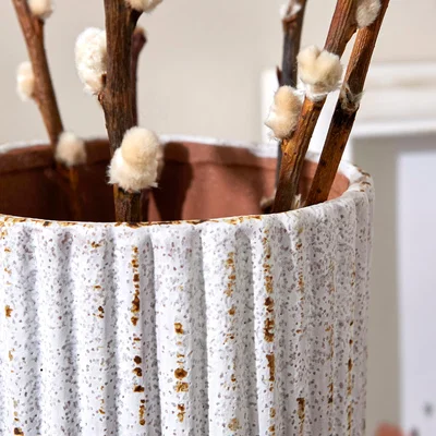 Dunelm Ribbed Stone Vase Concrete Effect