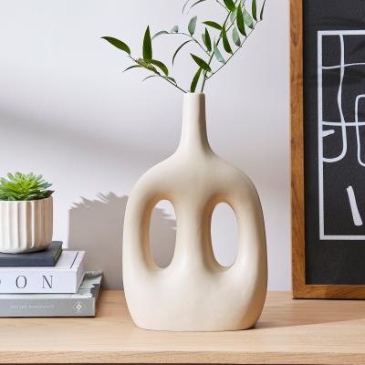 Dunelm Cream Flat Donut Handle Vase Cream