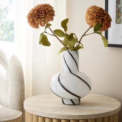 Dunelm Black & White Striped Swirl Glass Vase