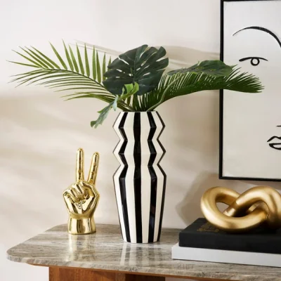 Dunelm Graphic Striped Angular Black & Cream Vase