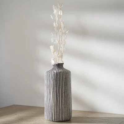 Dunelm Bude Stripe Stoneware Vase, Blue & White Blue/White