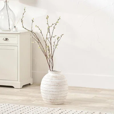 Dunelm Ribbed White Wash Fibrestone Decorative Vase