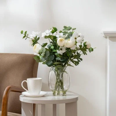 Dunelm Artificial Ranunculus Bouquet in Clear Glass Vase