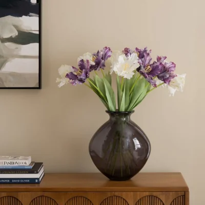Dunelm Artificial Parrot Tulips in Charcoal Vase