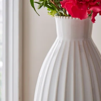 Dunelm Ceramic Ribbed Vase with Beaded Edge