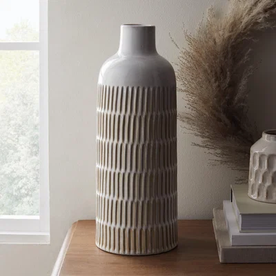 Dunelm Concave Vase Cream 38cm White