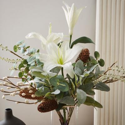 Dunelm Artificial Winter White Lily Arrangement in Square Glass Vase