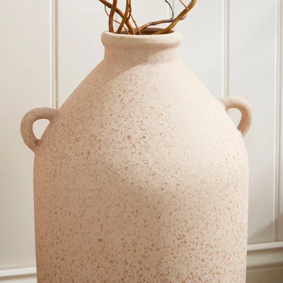 Dunelm Tall Stone Bottle Vase with Handles Pebble Stone
