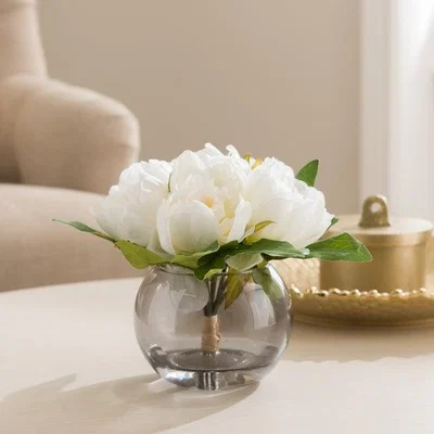 Dunelm Artificial Cream Peony in Black Nickel Glass Vase