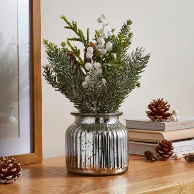 Dunelm Frosted Artificial Florals in Glass Vase Green
