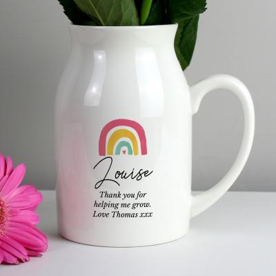 Dunelm Personalised Rainbow Flower Jug Vase White