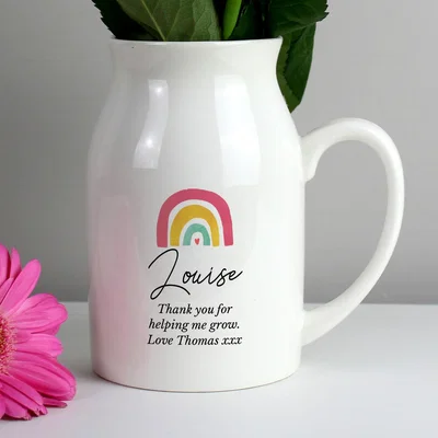 Dunelm Personalised Rainbow Flower Jug Vase White