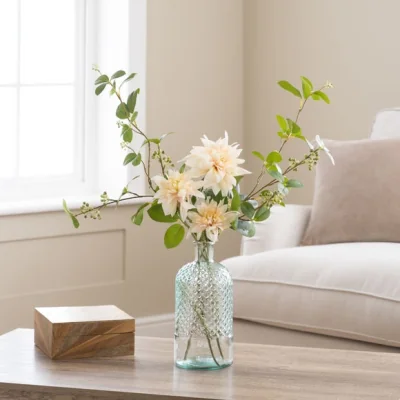 Dunelm Artificial Dahlia & Berries in Clear Glass Vase