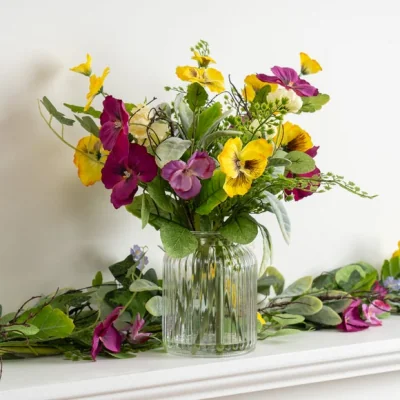 Dunelm Artificial Spring Pansy Arrangement in Glass Vase