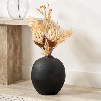 Dunelm Black Fibrestone Round Decorative Vase