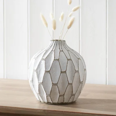 Dunelm Gaudi Geometric White Stoneware Vase