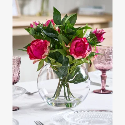 Dibor Pink Peonies in Globe Vase