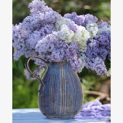 Dibor Aegean Blue Fluted Pitcher Jug Vase