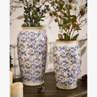 Dibor Solene Blue Botanical Urn Vase