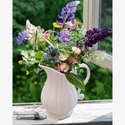 Dibor Ceramic Fluted White Jug Vase
