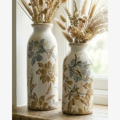 Dibor Ivory and Blue Vase Collection
