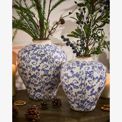 Dibor Solene Blue Botanical Round Vase