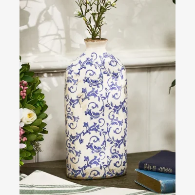 Dibor Solene Blue Botanical Bottle Vase