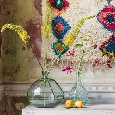 Graham & Green Wide Sea Blue Recycled Glass Vase