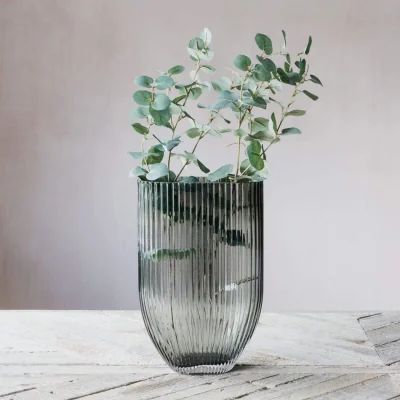 Graham & Green Grey Oblong Ribbed Glass Vase