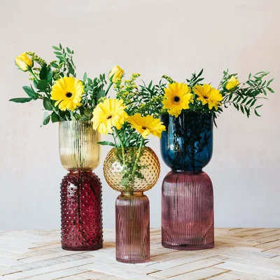 Graham & Green Yellow and Mauve Glass Vase