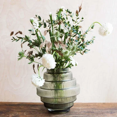 Graham & Green Smoke Green Ribbed Tiered Vase