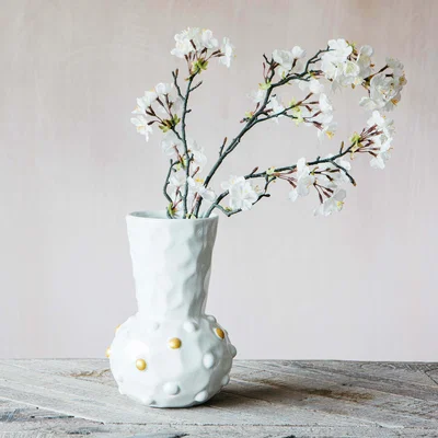 Graham & Green Gold and White Dot Funnel Vase