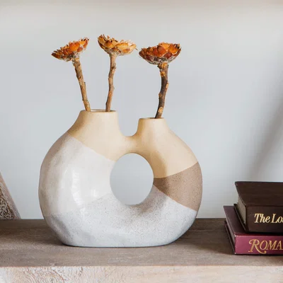 Graham & Green Short Tan Sculpted Vase