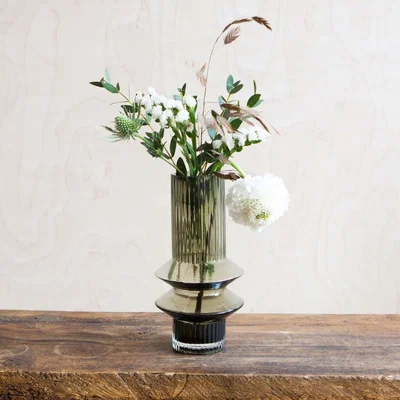Graham & Green Small Smoke Green Ribbed Vase
