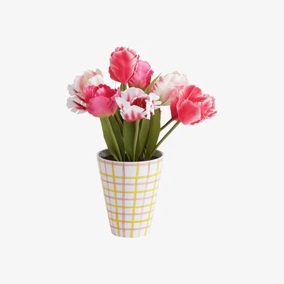 Habitat Habitat Faux Tulips in Check Vase - Multi