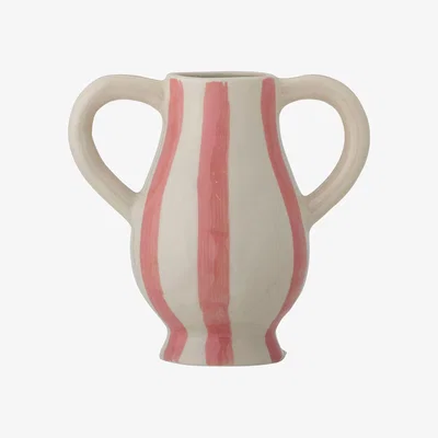 Habitat Bloomingville Binti Striped Stoneware Vase - Cream & Pink