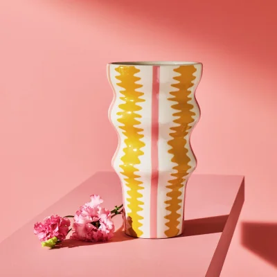 Habitat Habitat Stripe Flared Ceramic Pink & Yellow Vase